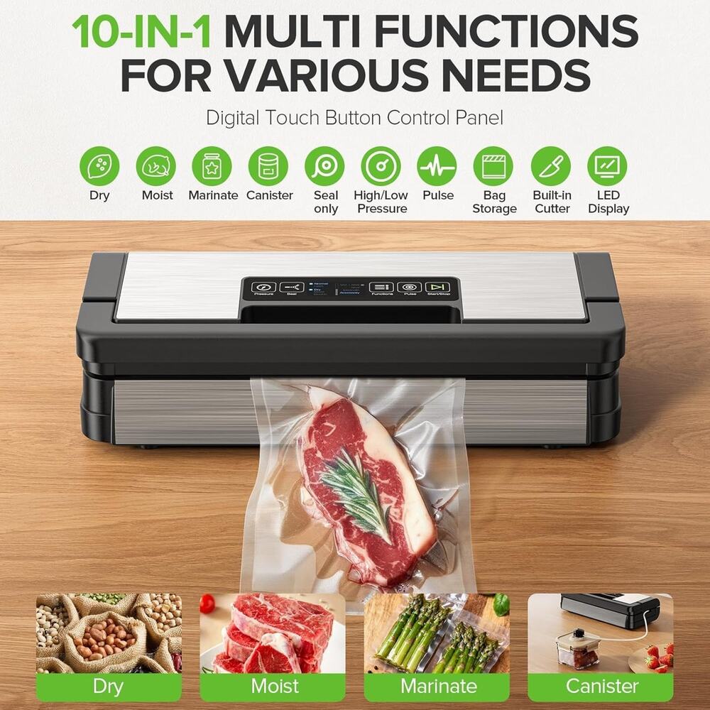 95kPa Vacuum Sealer Machine, Fully Automatic Food Sealer, Touch Display, 10-in-1 - Picture 2 of 6